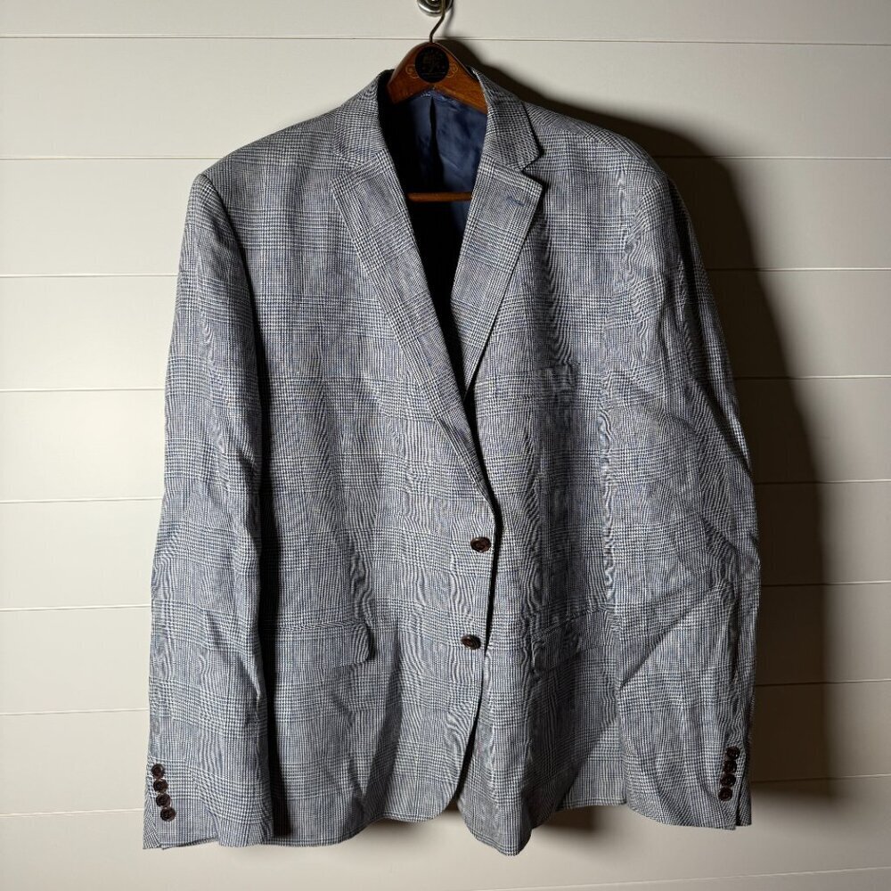 Lauren Ralph Lauren Men's Blue White Plaid 100% Linen Blazer Sz 52R